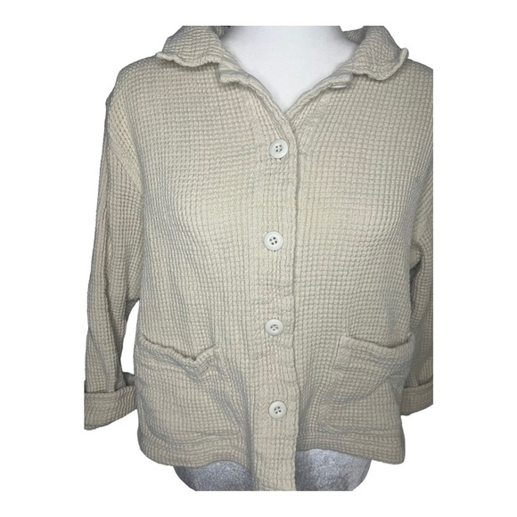 Cream Waffle-Knit Laggenlook Cardigan | Crossing Pointe | Linen Blend - Picture 5 of 5